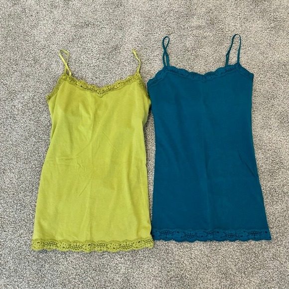 Aeropostale Lot of 2 Y2K Cami Tank Top Lace Trimed Size M Blue Green Vintage - Picture 1 of 12